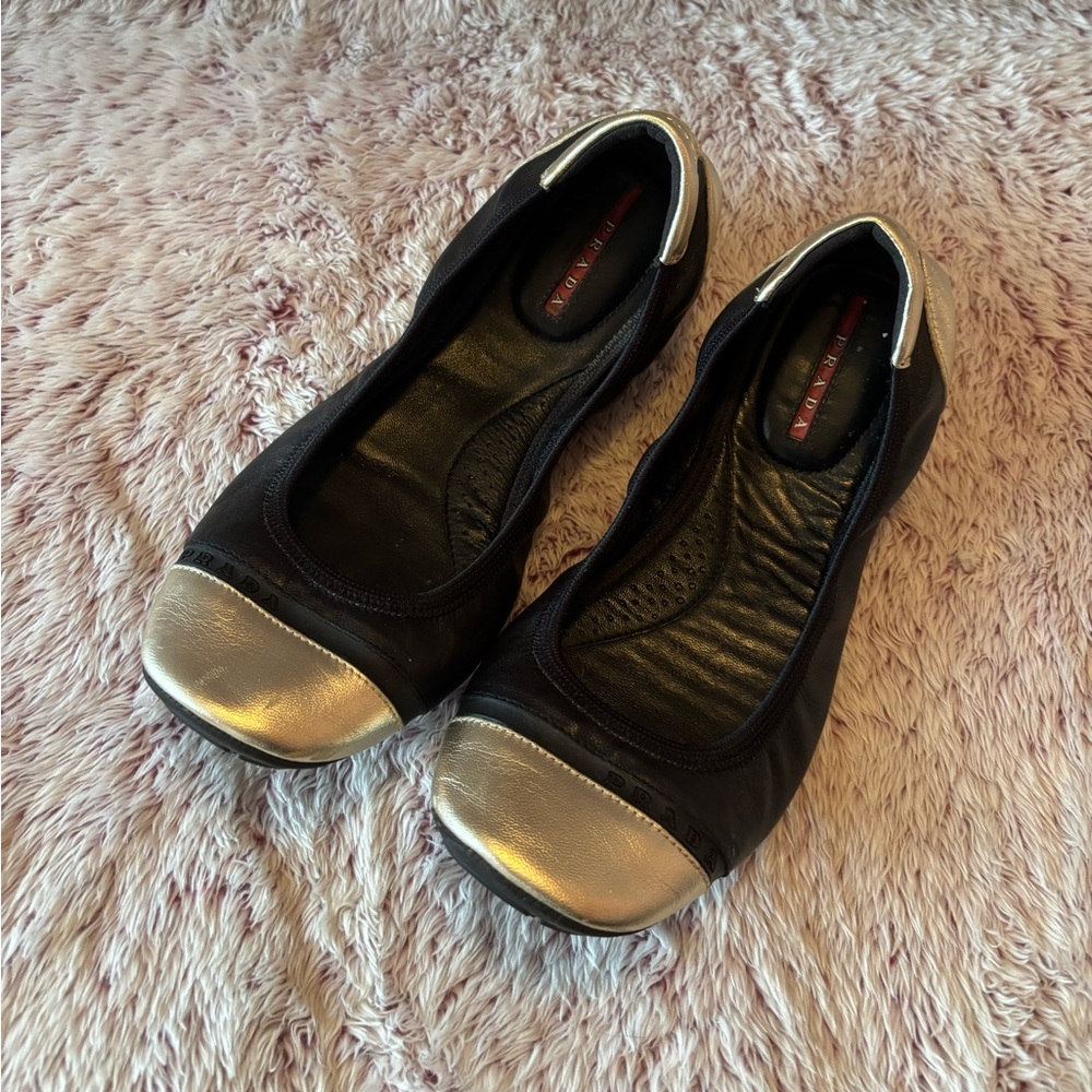 Prada Black and Gold Ballet Flats